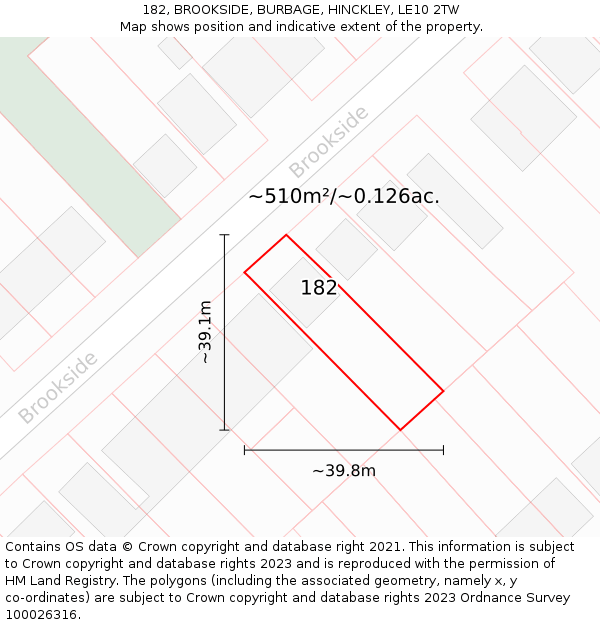 182, BROOKSIDE, BURBAGE, HINCKLEY, LE10 2TW: Plot and title map