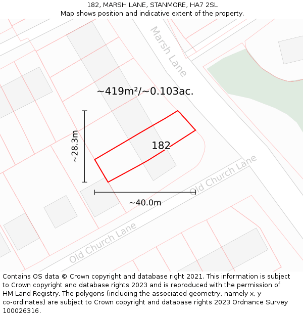 182, MARSH LANE, STANMORE, HA7 2SL: Plot and title map