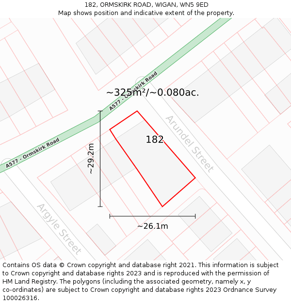 182, ORMSKIRK ROAD, WIGAN, WN5 9ED: Plot and title map