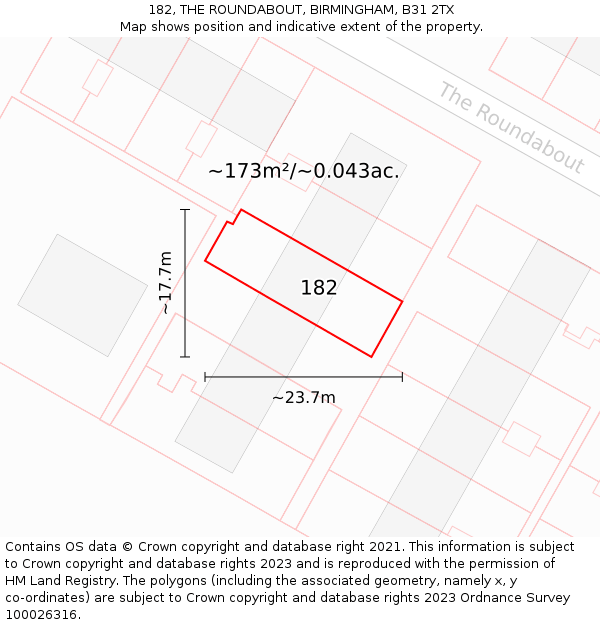 182, THE ROUNDABOUT, BIRMINGHAM, B31 2TX: Plot and title map