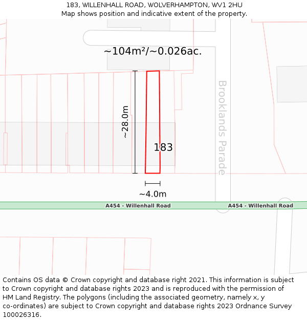 183, WILLENHALL ROAD, WOLVERHAMPTON, WV1 2HU: Plot and title map