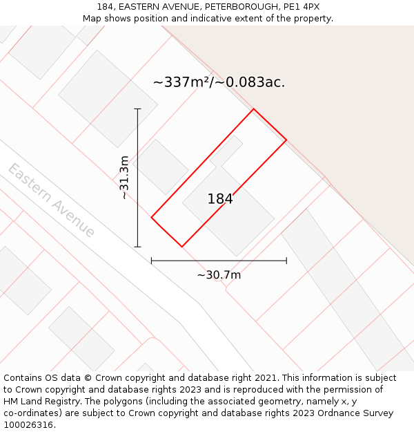 184, EASTERN AVENUE, PETERBOROUGH, PE1 4PX: Plot and title map