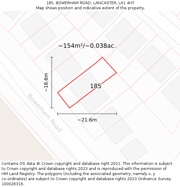 185, BOWERHAM ROAD, LANCASTER, LA1 4HT: Plot and title map