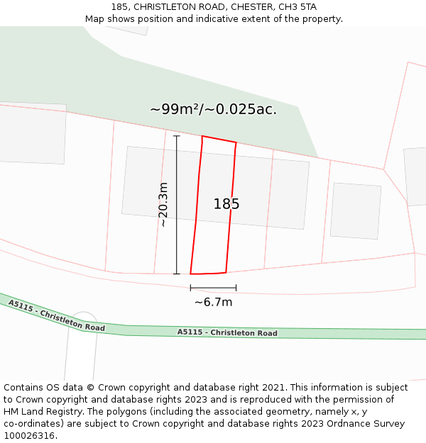 185, CHRISTLETON ROAD, CHESTER, CH3 5TA: Plot and title map