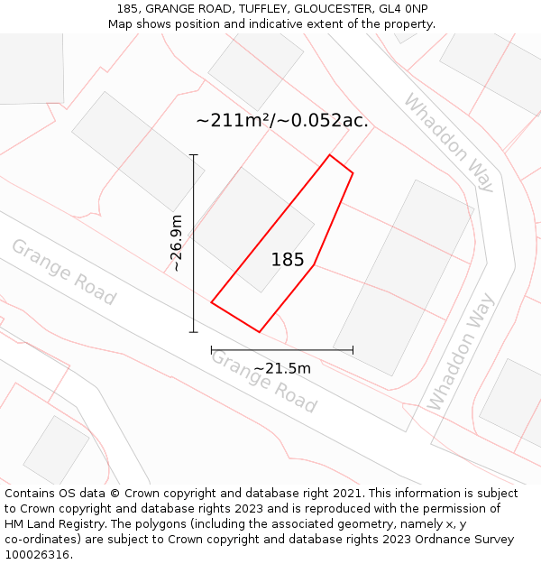 185, GRANGE ROAD, TUFFLEY, GLOUCESTER, GL4 0NP: Plot and title map