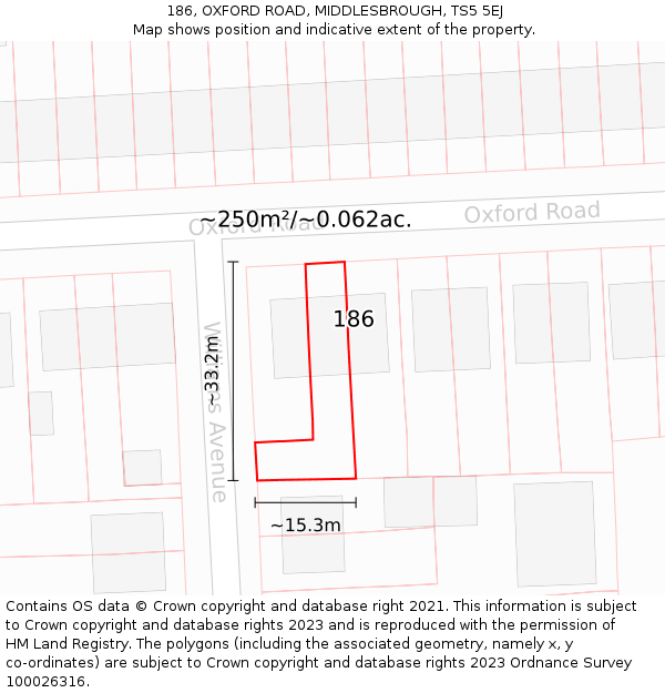 186, OXFORD ROAD, MIDDLESBROUGH, TS5 5EJ: Plot and title map