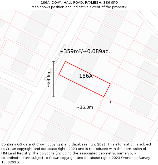 186A, DOWN HALL ROAD, RAYLEIGH, SS6 9PD: Plot and title map