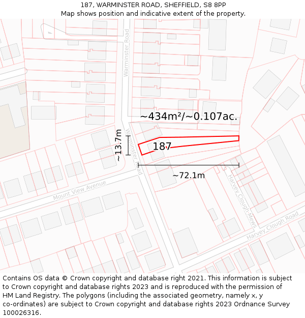 187, WARMINSTER ROAD, SHEFFIELD, S8 8PP: Plot and title map