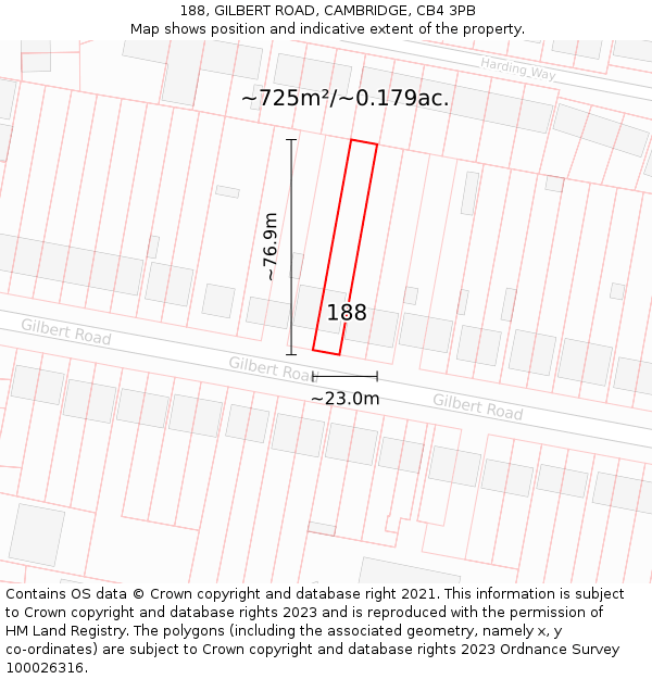 188, GILBERT ROAD, CAMBRIDGE, CB4 3PB: Plot and title map