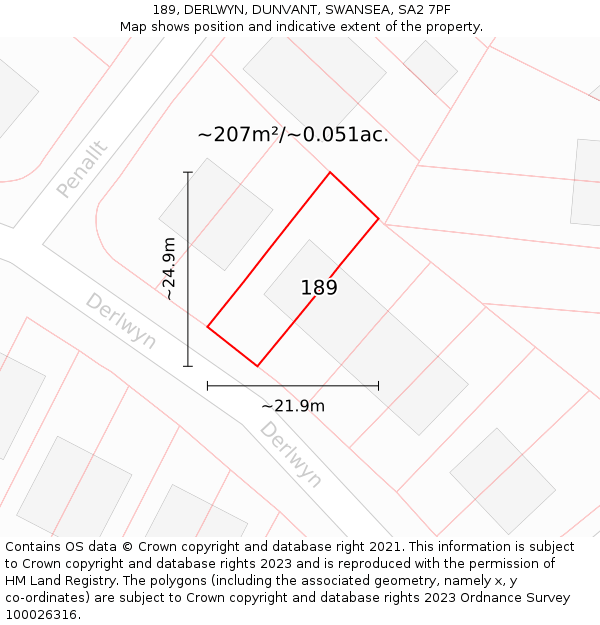 189, DERLWYN, DUNVANT, SWANSEA, SA2 7PF: Plot and title map