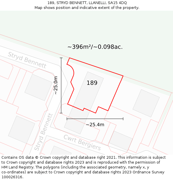 189, STRYD BENNETT, LLANELLI, SA15 4DQ: Plot and title map