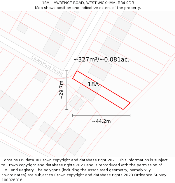 18A, LAWRENCE ROAD, WEST WICKHAM, BR4 9DB: Plot and title map