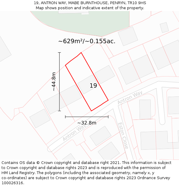 19, ANTRON WAY, MABE BURNTHOUSE, PENRYN, TR10 9HS: Plot and title map