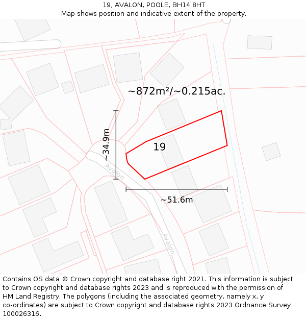 19, AVALON, POOLE, BH14 8HT: Plot and title map