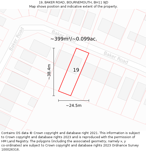 19, BAKER ROAD, BOURNEMOUTH, BH11 9JD: Plot and title map