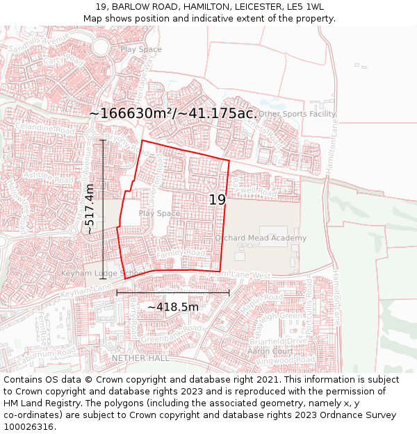 19, BARLOW ROAD, HAMILTON, LEICESTER, LE5 1WL: Plot and title map
