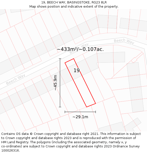 19, BEECH WAY, BASINGSTOKE, RG23 8LR: Plot and title map