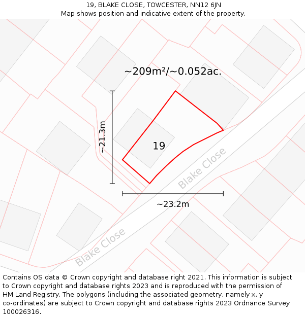 19, BLAKE CLOSE, TOWCESTER, NN12 6JN: Plot and title map