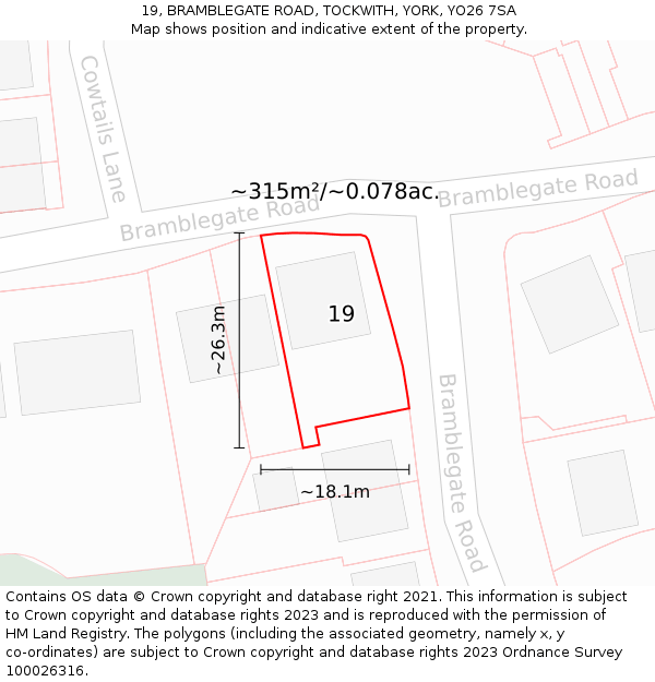 19, BRAMBLEGATE ROAD, TOCKWITH, YORK, YO26 7SA: Plot and title map