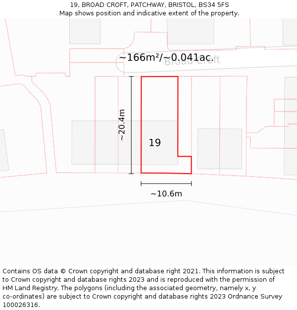 19, BROAD CROFT, PATCHWAY, BRISTOL, BS34 5FS: Plot and title map