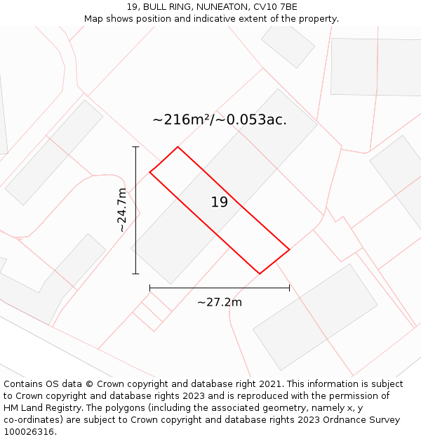 19, BULL RING, NUNEATON, CV10 7BE: Plot and title map