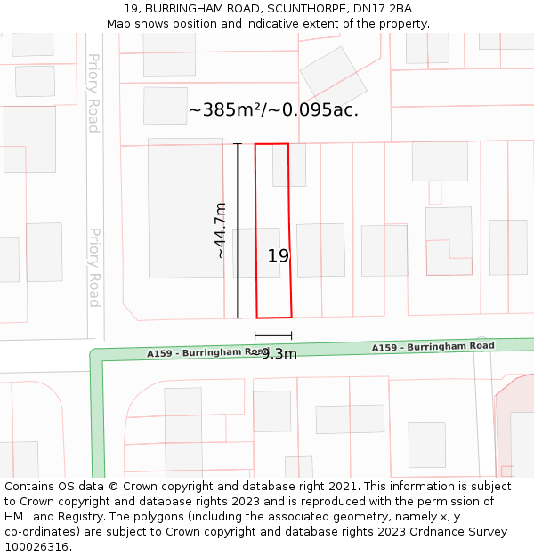19, BURRINGHAM ROAD, SCUNTHORPE, DN17 2BA: Plot and title map