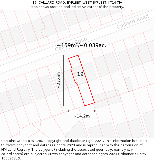 19, CAILLARD ROAD, BYFLEET, WEST BYFLEET, KT14 7JA: Plot and title map