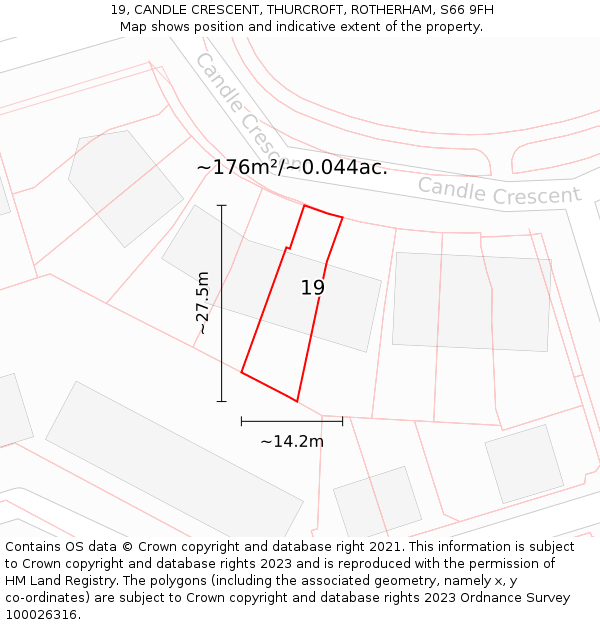 19, CANDLE CRESCENT, THURCROFT, ROTHERHAM, S66 9FH: Plot and title map