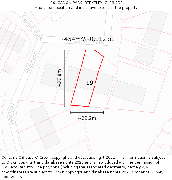 19, CANON PARK, BERKELEY, GL13 9DF: Plot and title map