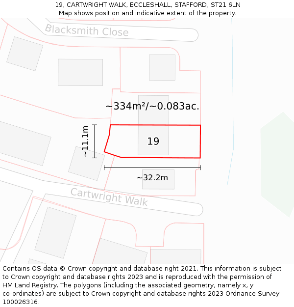 19, CARTWRIGHT WALK, ECCLESHALL, STAFFORD, ST21 6LN: Plot and title map