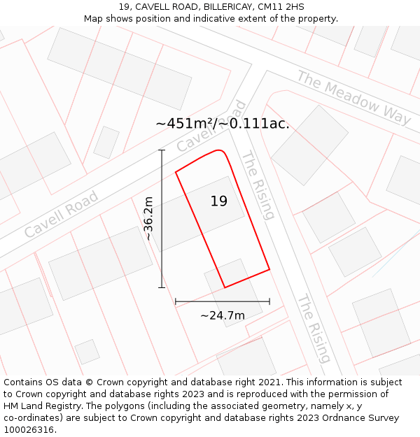 19, CAVELL ROAD, BILLERICAY, CM11 2HS: Plot and title map