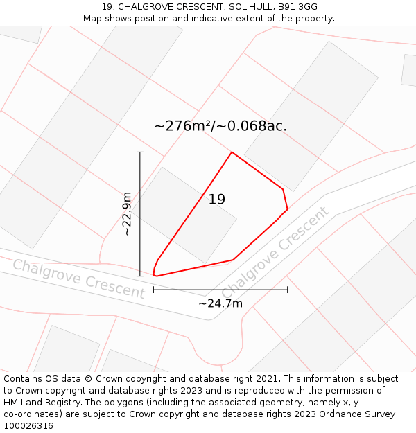 19, CHALGROVE CRESCENT, SOLIHULL, B91 3GG: Plot and title map