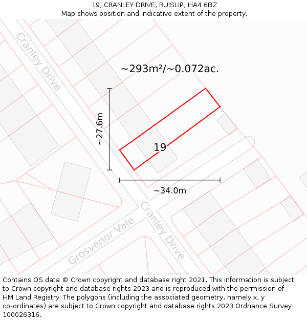 19, CRANLEY DRIVE, RUISLIP, HA4 6BZ: Plot and title map