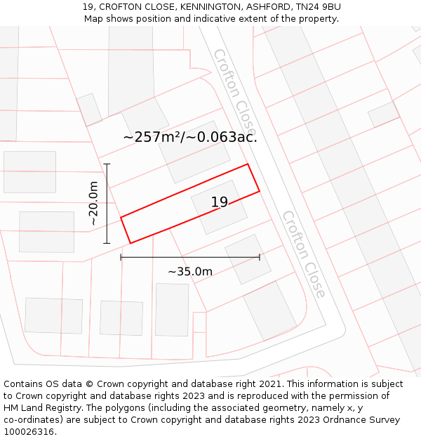 19, CROFTON CLOSE, KENNINGTON, ASHFORD, TN24 9BU: Plot and title map