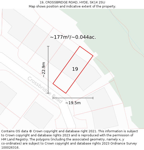 19, CROSSBRIDGE ROAD, HYDE, SK14 2SU: Plot and title map