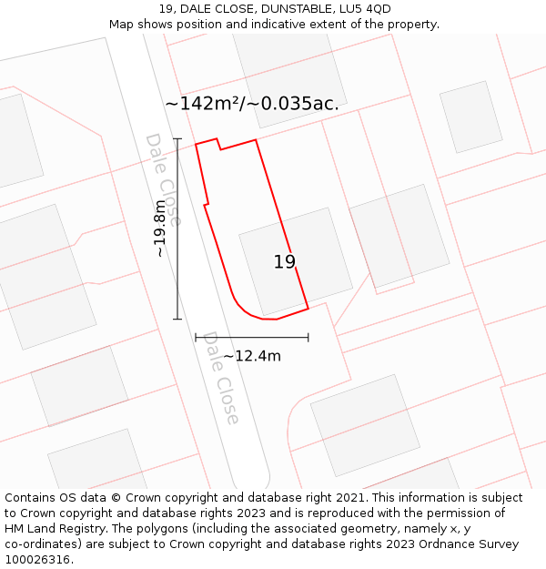 19, DALE CLOSE, DUNSTABLE, LU5 4QD: Plot and title map