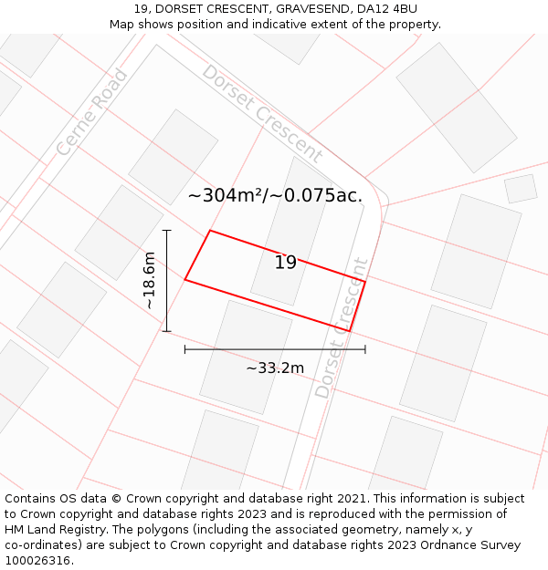 19, DORSET CRESCENT, GRAVESEND, DA12 4BU: Plot and title map