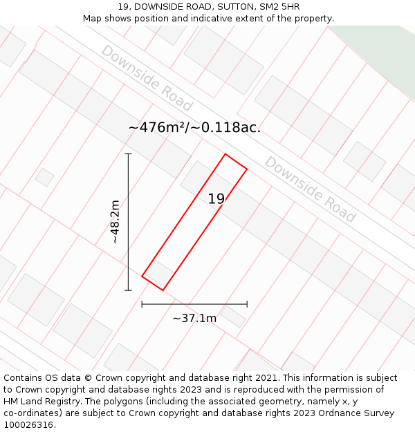 19, DOWNSIDE ROAD, SUTTON, SM2 5HR: Plot and title map