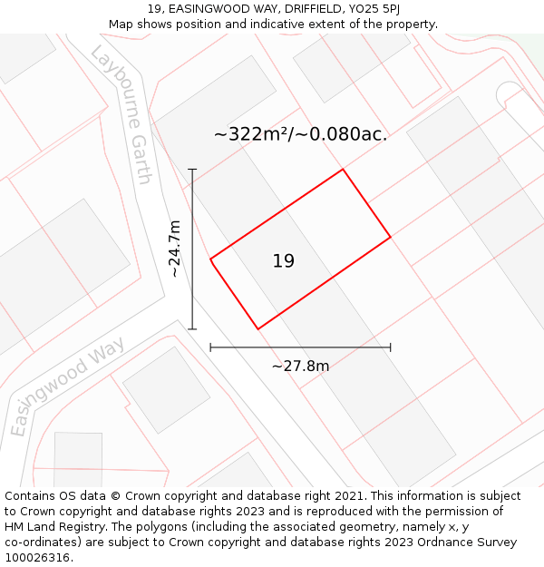19, EASINGWOOD WAY, DRIFFIELD, YO25 5PJ: Plot and title map