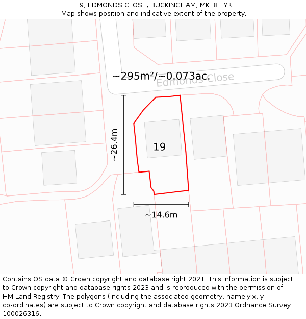 19, EDMONDS CLOSE, BUCKINGHAM, MK18 1YR: Plot and title map