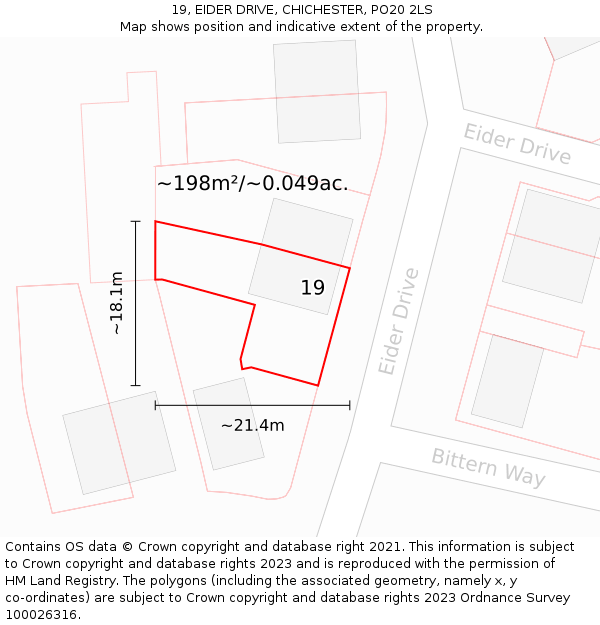 19, EIDER DRIVE, CHICHESTER, PO20 2LS: Plot and title map