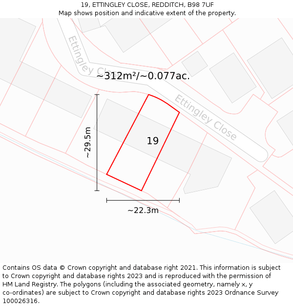 19, ETTINGLEY CLOSE, REDDITCH, B98 7UF: Plot and title map