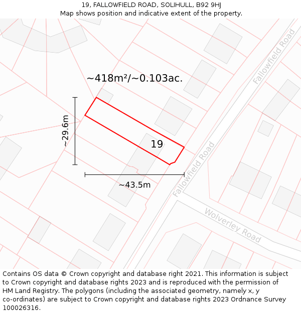 19, FALLOWFIELD ROAD, SOLIHULL, B92 9HJ: Plot and title map
