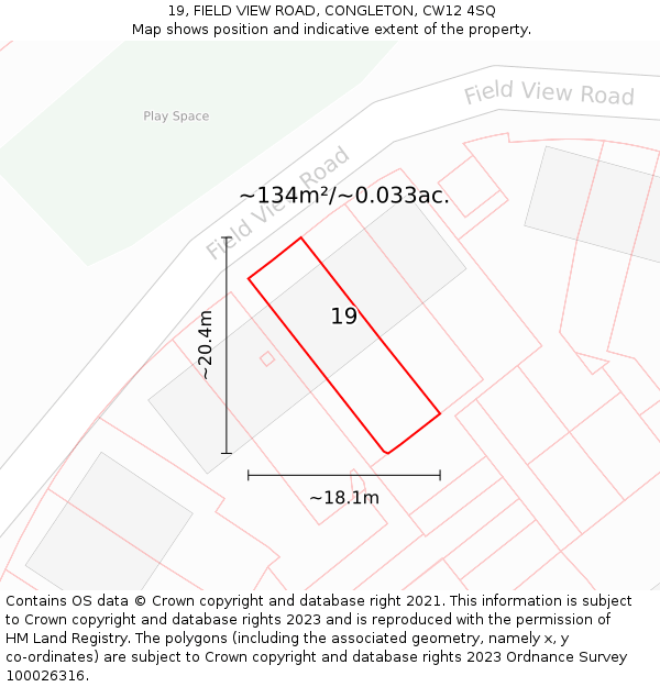 19, FIELD VIEW ROAD, CONGLETON, CW12 4SQ: Plot and title map
