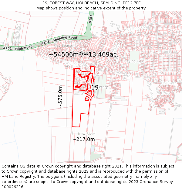 19, FOREST WAY, HOLBEACH, SPALDING, PE12 7FE: Plot and title map