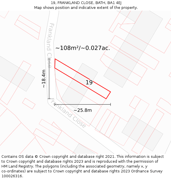 19, FRANKLAND CLOSE, BATH, BA1 4EJ: Plot and title map