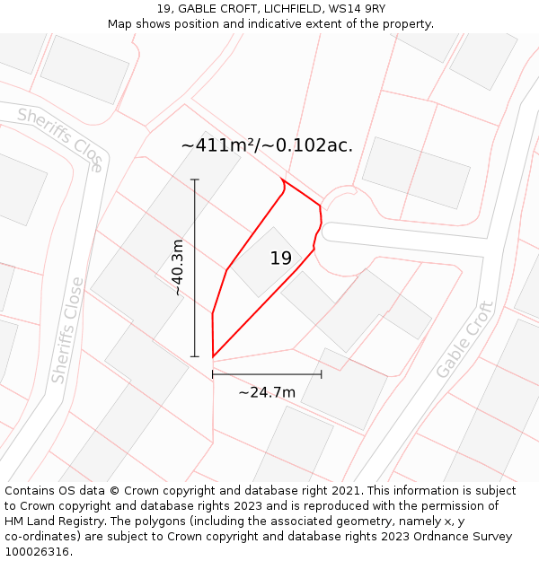19, GABLE CROFT, LICHFIELD, WS14 9RY: Plot and title map