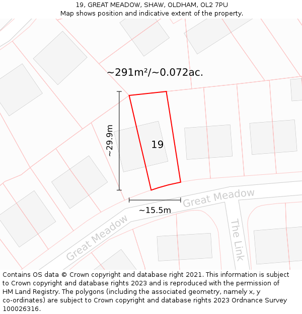 19, GREAT MEADOW, SHAW, OLDHAM, OL2 7PU: Plot and title map