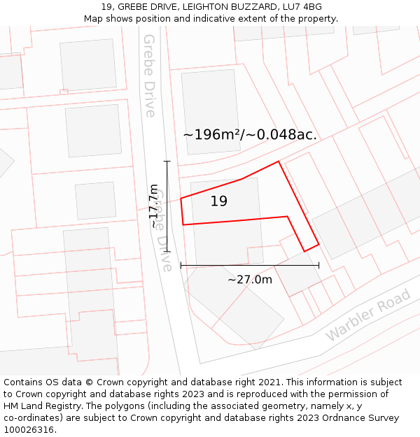 19, GREBE DRIVE, LEIGHTON BUZZARD, LU7 4BG: Plot and title map