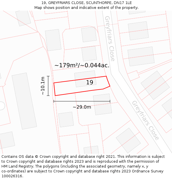 19, GREYFRIARS CLOSE, SCUNTHORPE, DN17 1LE: Plot and title map
